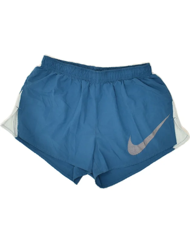 NIKE Womens Dri Fit Sport Shorts UK 12 Medium Blue Colourblock