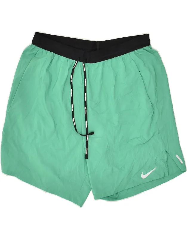 NIKE Womens Dri Fit Sport Shorts UK 12 Medium Green Colourblock