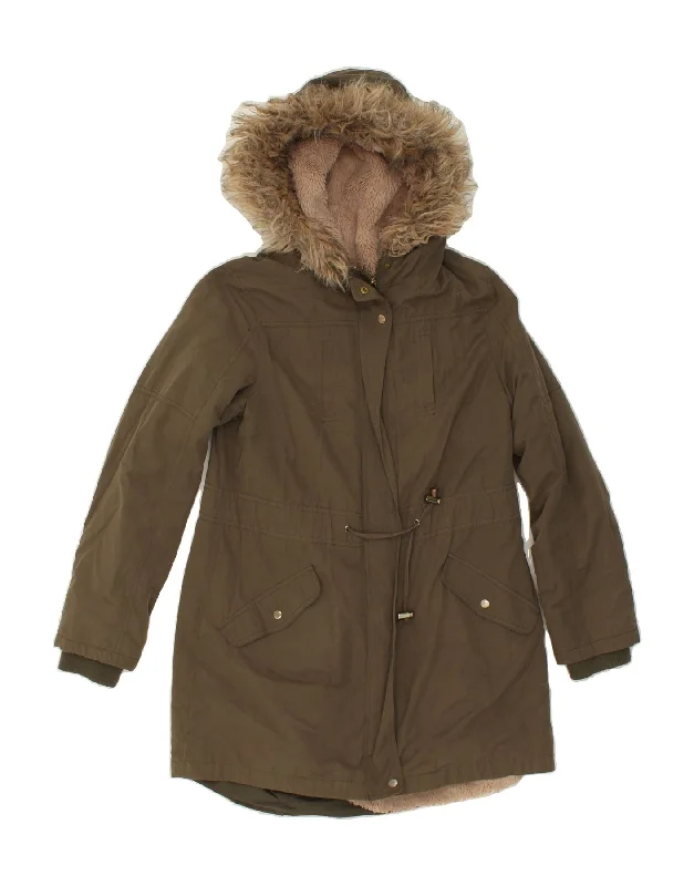 OASIS Womens Hooded Parka Jacket UK 10 Small Khaki Polyester