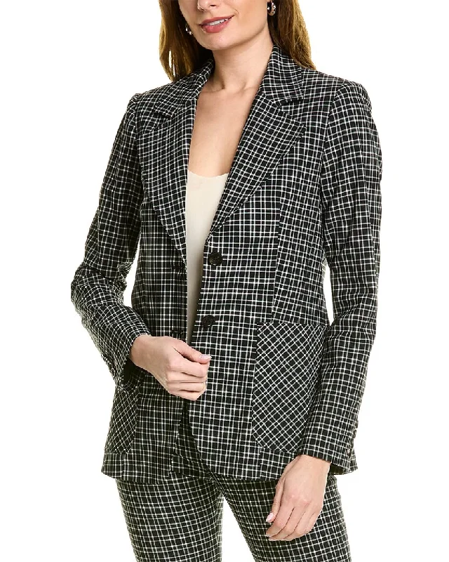 Pink Tartan Tailored Patch Pocket Wool-Blend Blazer