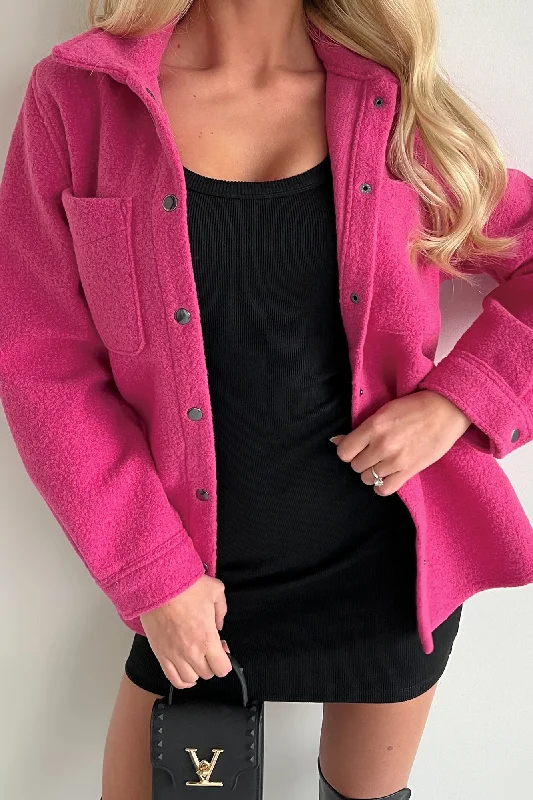 Pure Charm Wool Blend Snap-Button Shacket (Fuchsia)