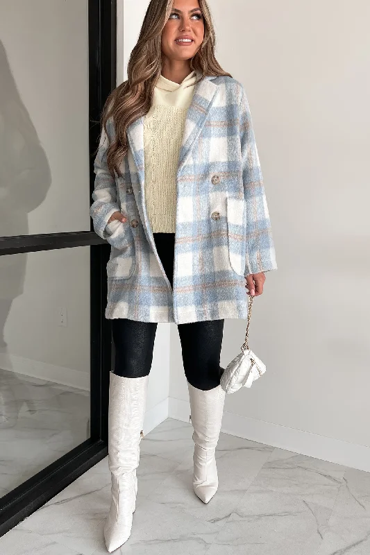 Spreading Thanks Brushed Fleece Plaid Peacoat (Light Blue)