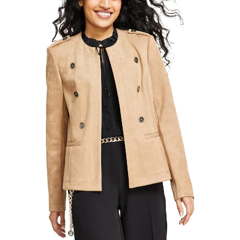 Tommy Hilfiger Womens Faux Suede Business Double-Breasted Blazer