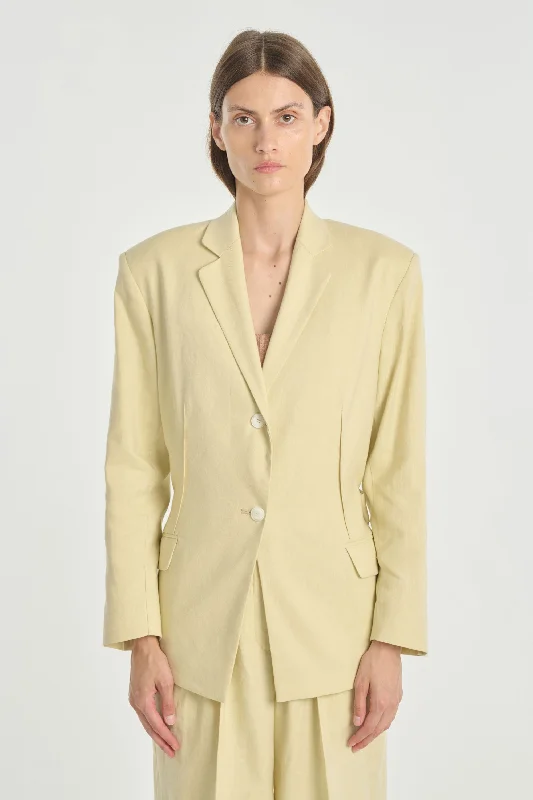 Vanilla linen cotton stretch darted jacket