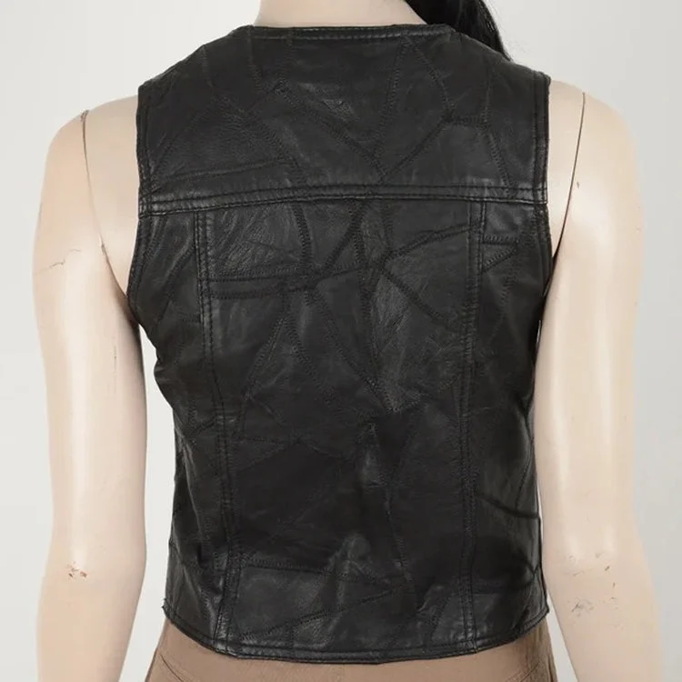 Vintage 90s Women Black Leather Vest