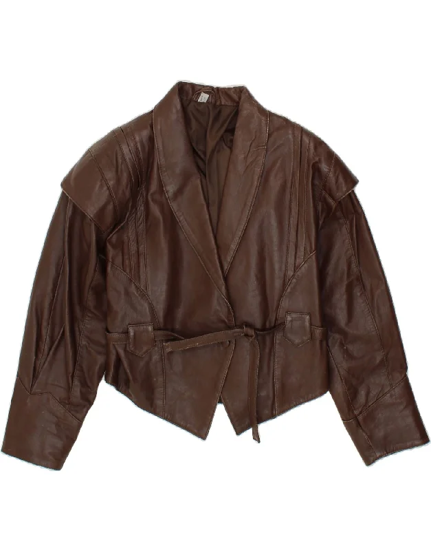 VINTAGE Womens Leather Jacket UK 14 Large Brown Leather