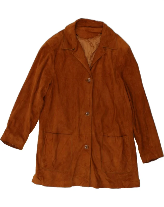 VINTAGE Womens Suede Overcoat IT 50 XL Brown Leather