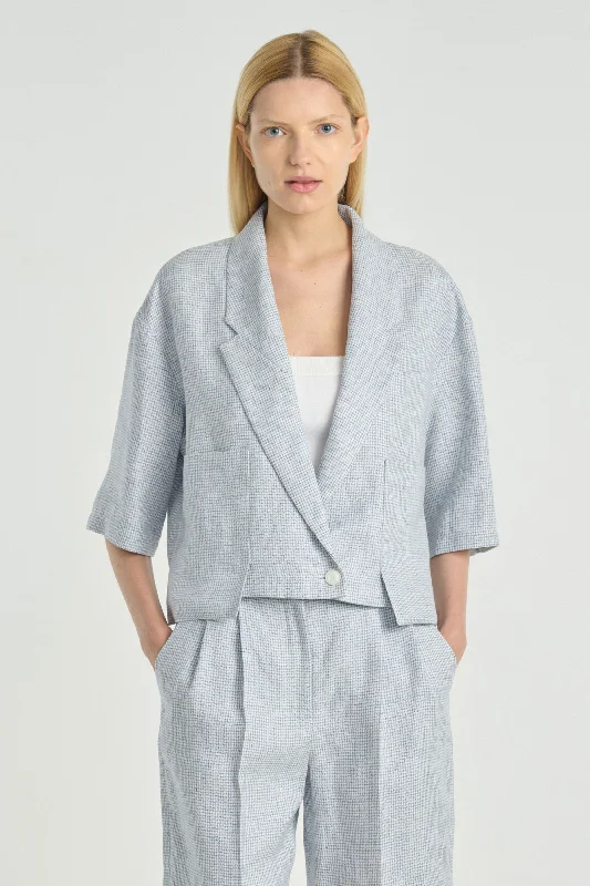 White and light blue linen short jacket