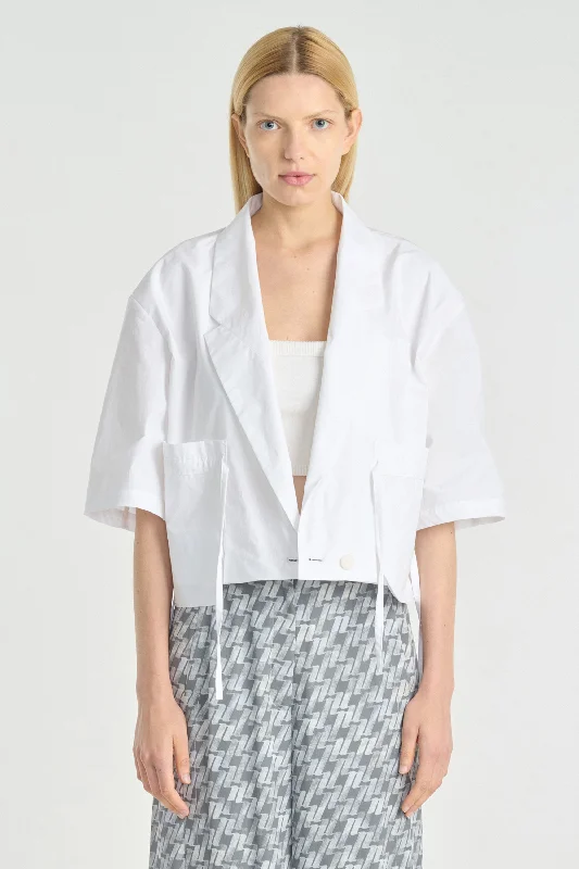 White crispy poplin short jacket