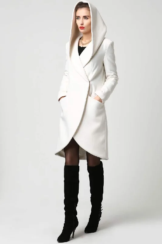 Women’s Wool Midi Coat with Hood in Winter White 1119#