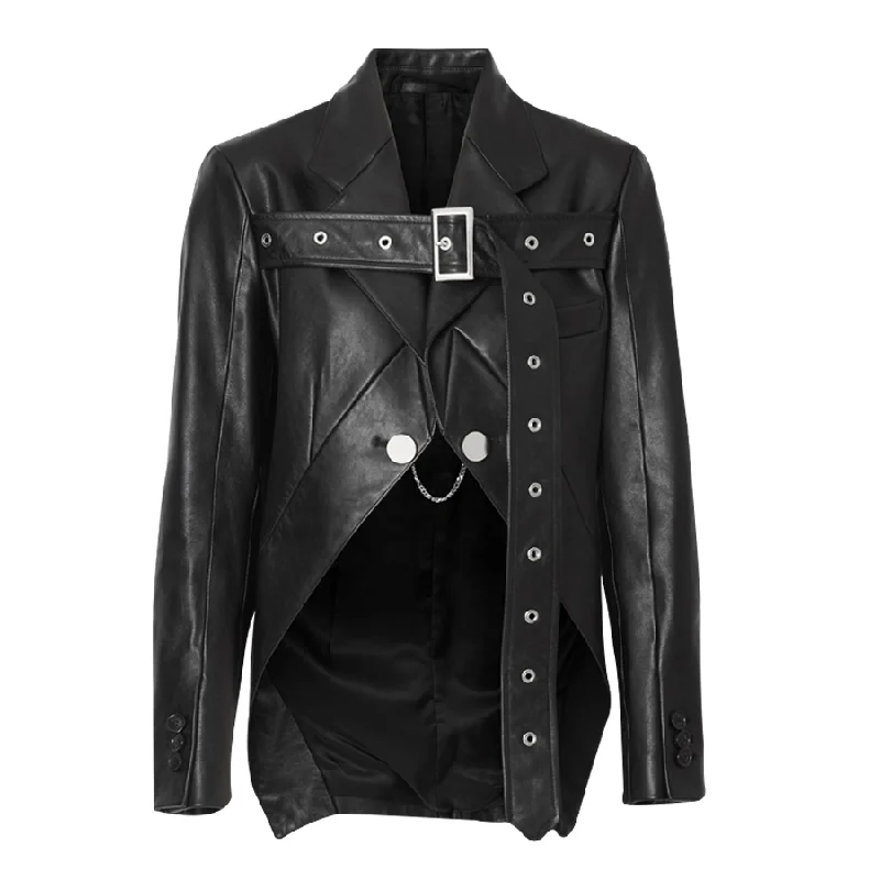 Women's Black Biker Belt Leather Jacket