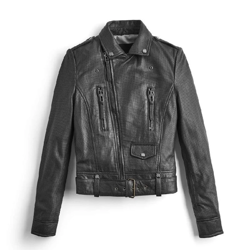 Women's Classic Black Sheepskin Biker Leather Jacket