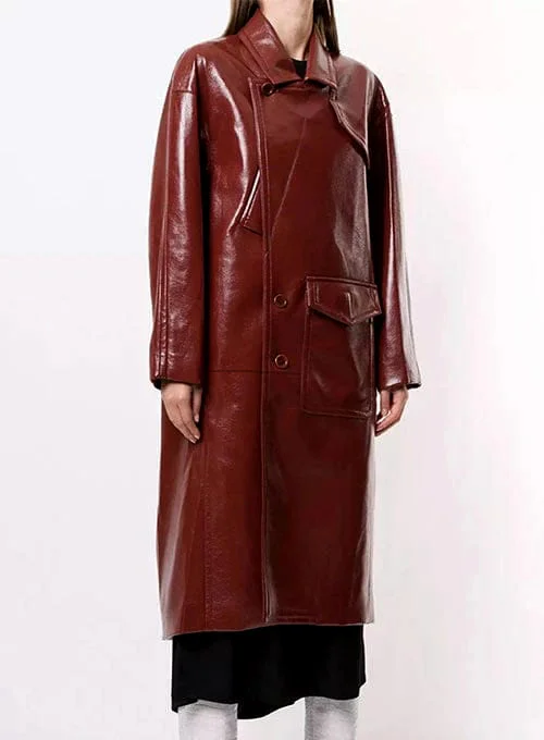 Women's Dark Brown Long Leather Coat