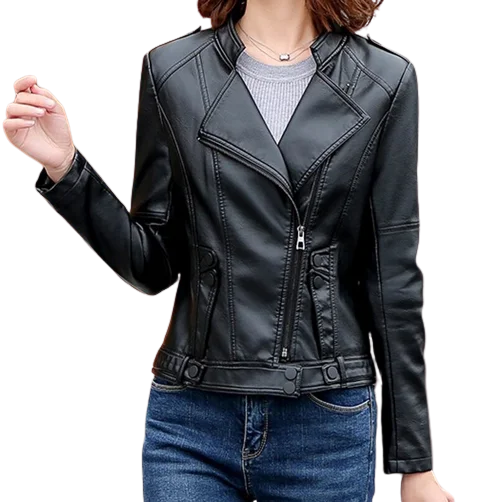 Womens Della Genuine Lambskin Biker Leather Jacket