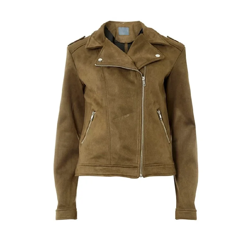 Women's Khaki Suede Biker Jacket