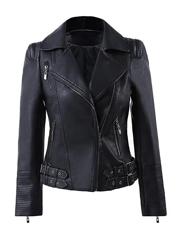 Women's Real Leather Zip-Up Moto Biker Jacket