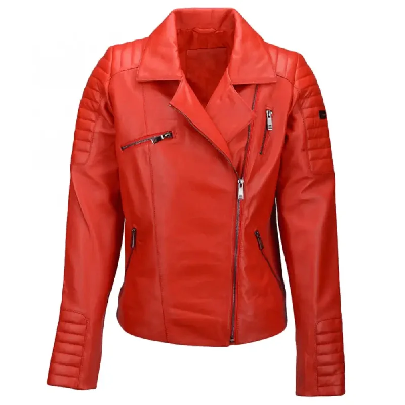 Women's Red Leather Biker Jacket