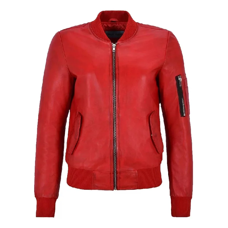 Women's Retro Pilot Casual Bomber Leather Jacket