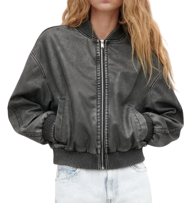 Womens Zuri Genuine Lambskin Leather Bomber Jacket