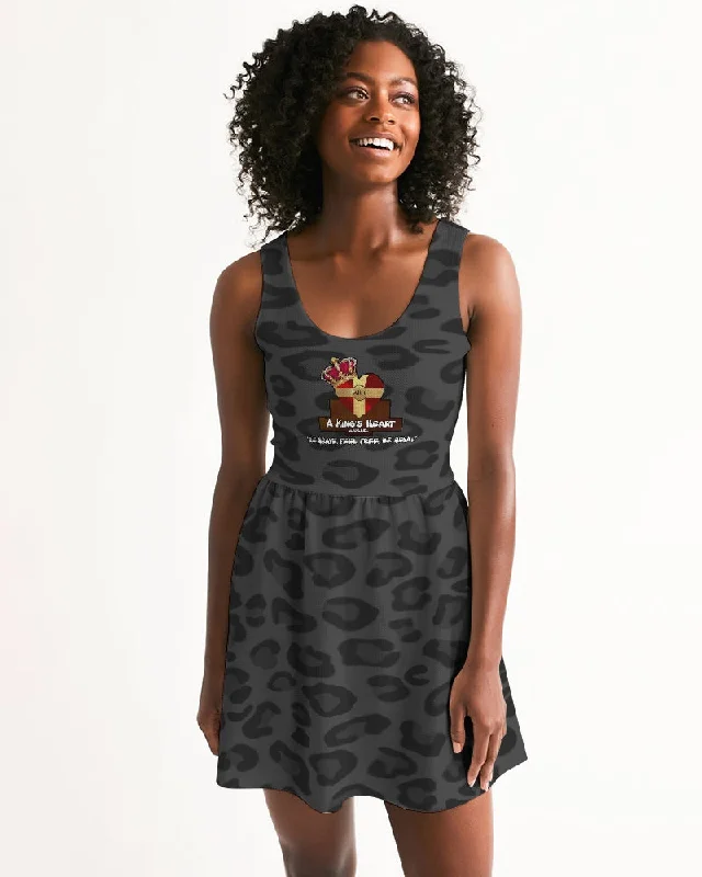 AKH Black Leopard Women's Scoop Neck Skater Dress