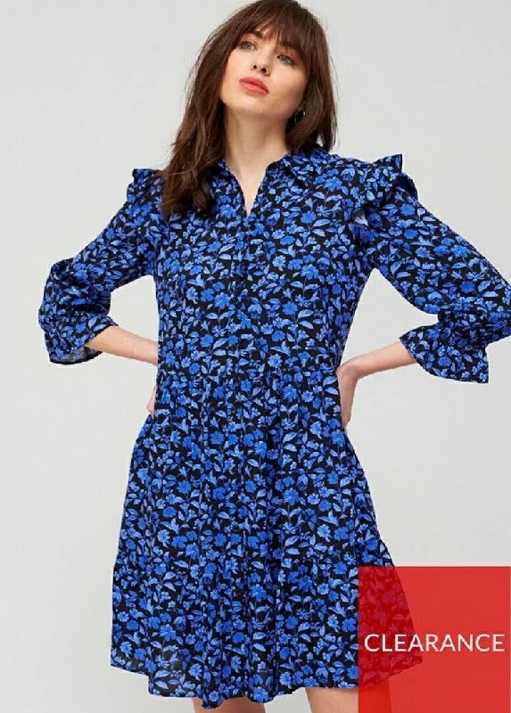 Button Through Shirt Dress Blue Floral UK 18 ****Ref SW11