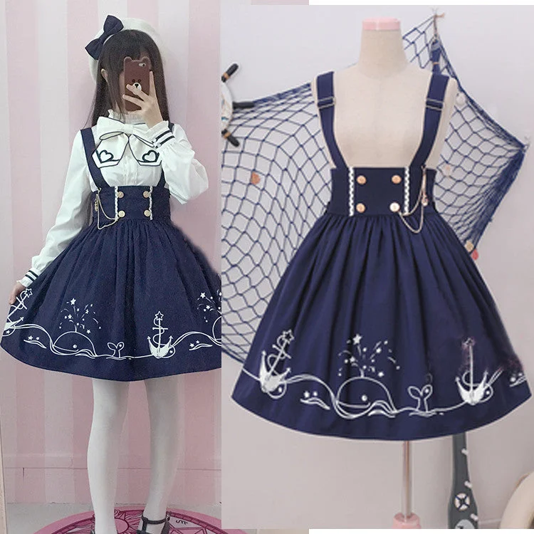 Harajuku navy wind girl actress sea high waist dress yv1129