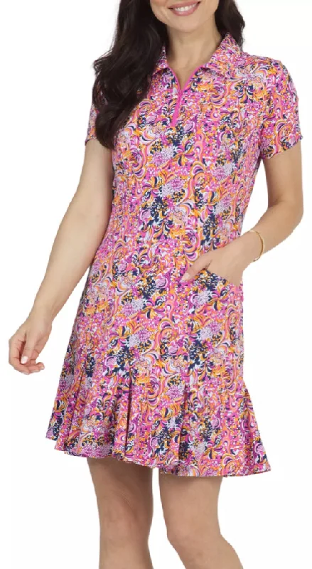 New Ibkul Short Sleeve Godet Marissa Dress Size S Pink/Orange MSP$128