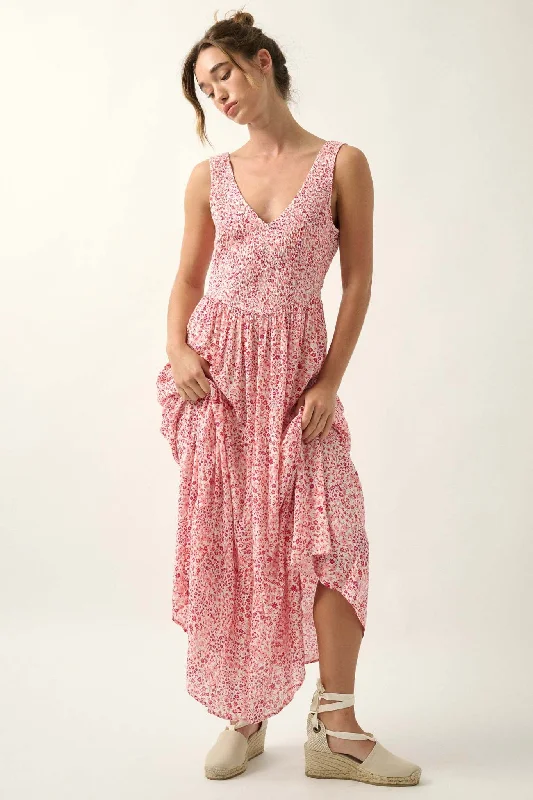 Pure Bliss Smocked Floral Open-Back Maxi Dress