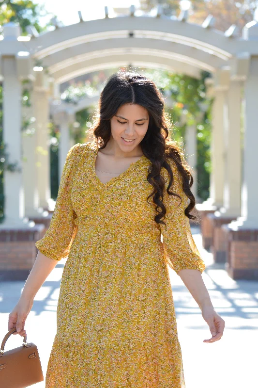 Theodora Mustard Floral Midi dress