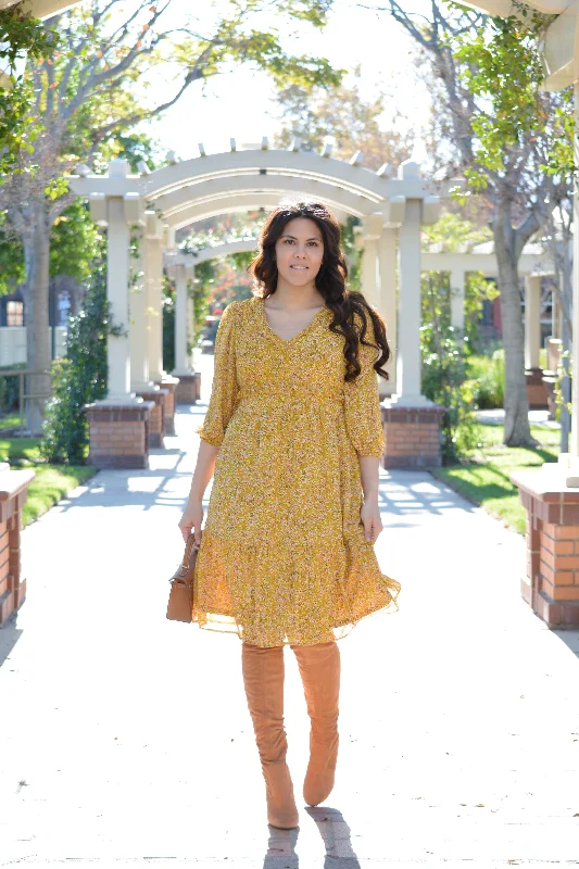 Theodora Mustard Floral Midi dress