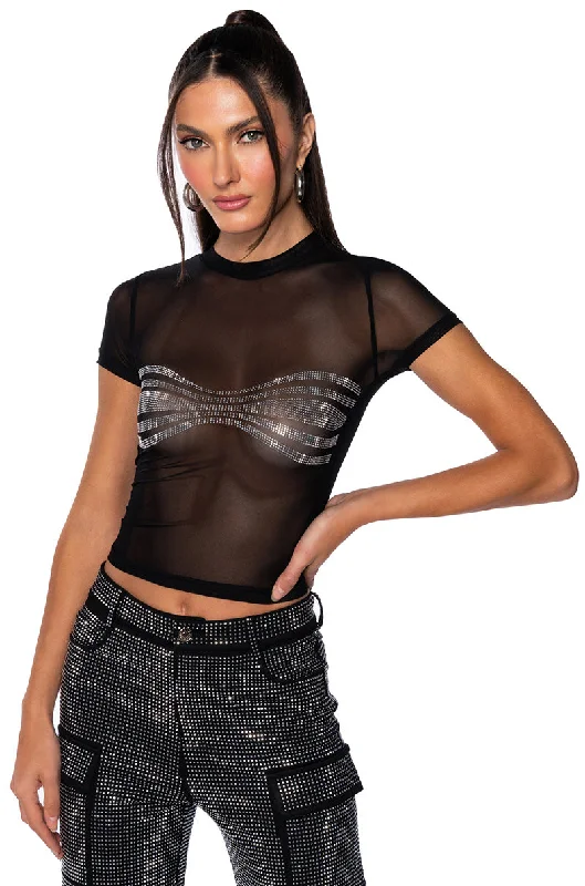 BROOKLYN EMBELLISHED MESH CROP T SHIRT