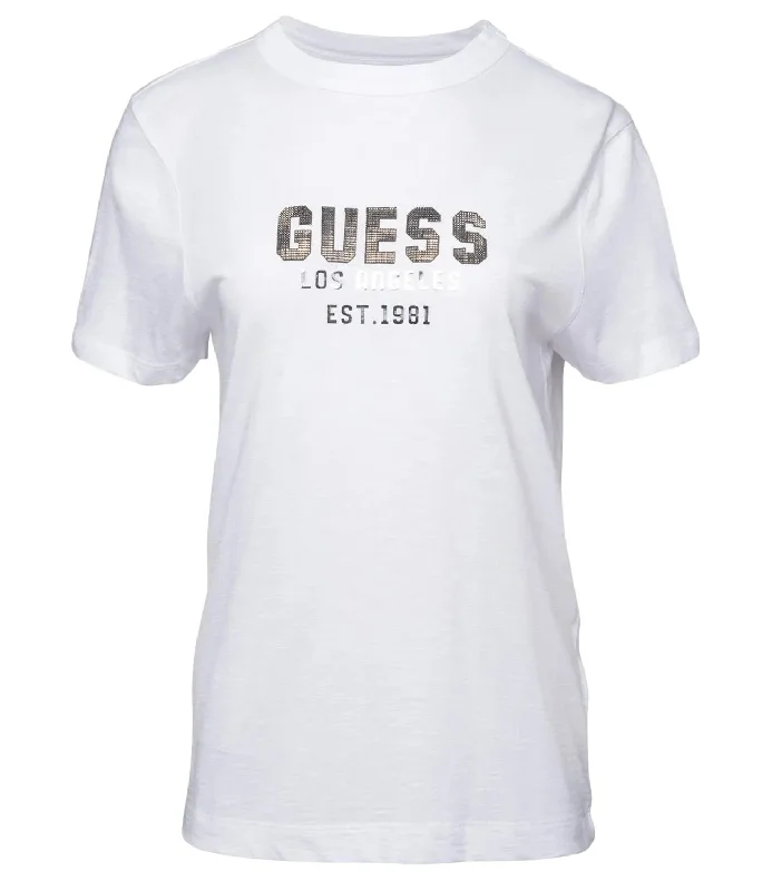 Guess T-shirt Pyramide Studs Tee Bianco Donna