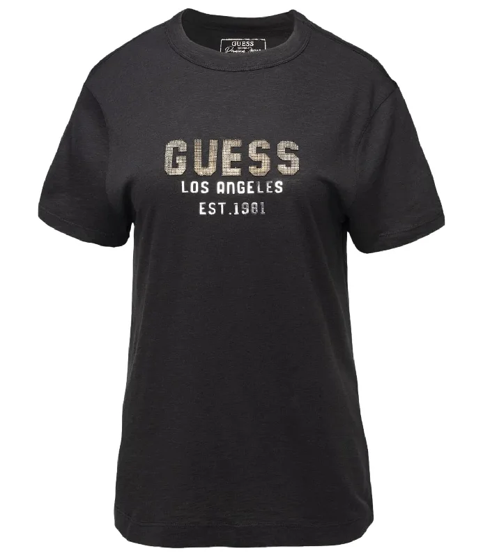 Guess T-shirt Pyramide Studs Tee Nero Donna