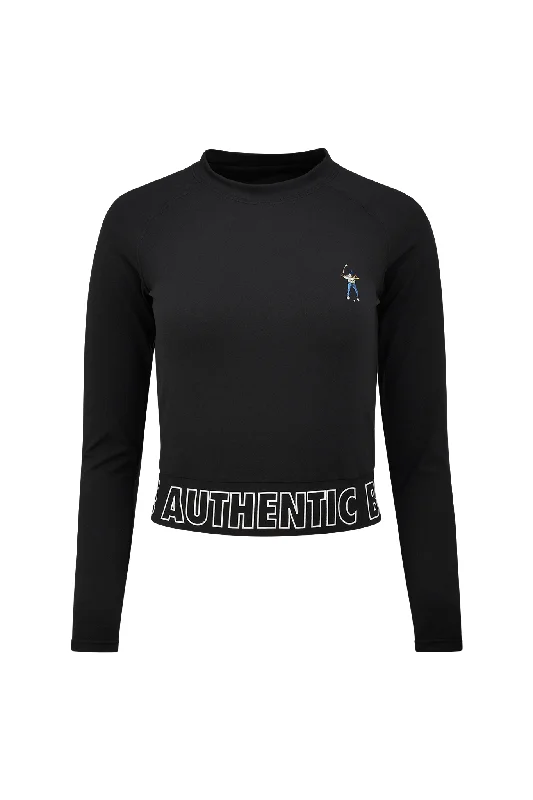 Black Women's L/S Banded Cropped Tee