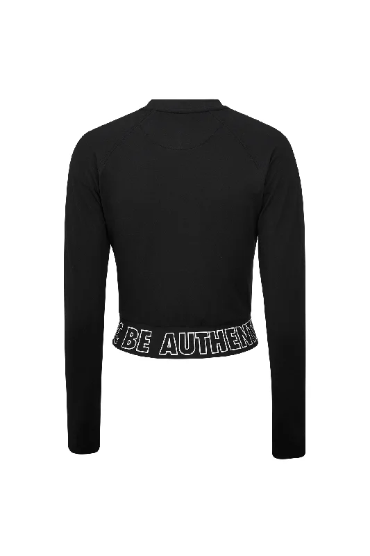 Black Women's L/S Banded Cropped Tee