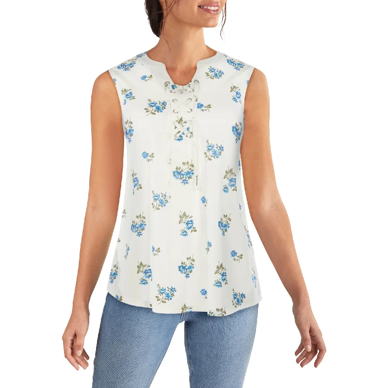 lily morgan Women's Printed Sleeveless Lace-Up Top