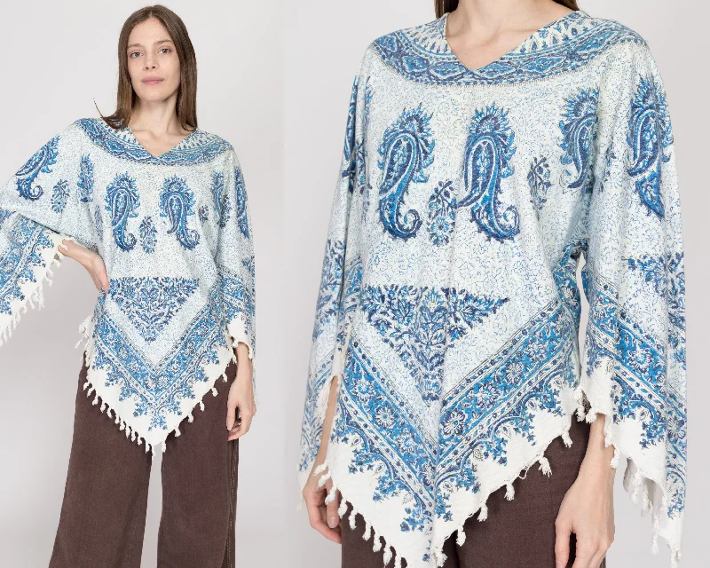 Lrg-XL 60s Blue & White Angel Sleeve Fringe Hippie Top