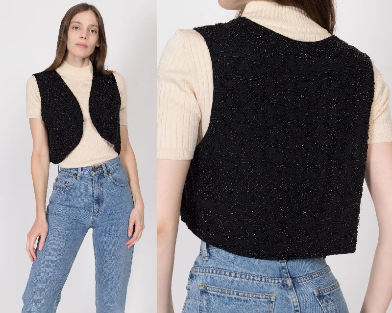 Medium 80s Black Beaded Cropped Vest