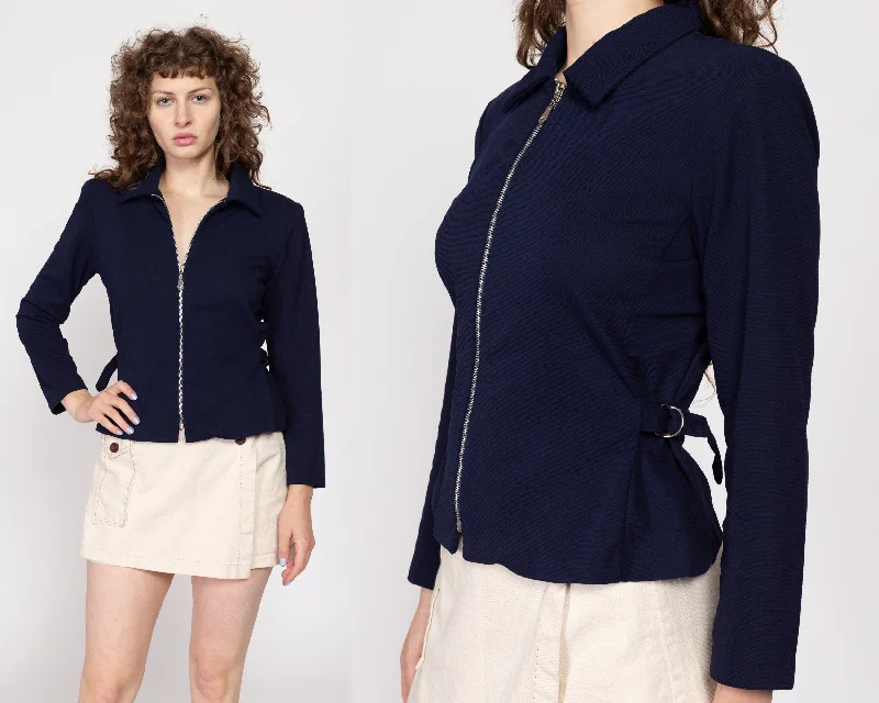 Medium 90s Navy Blue Cinched Waist Blazer Top