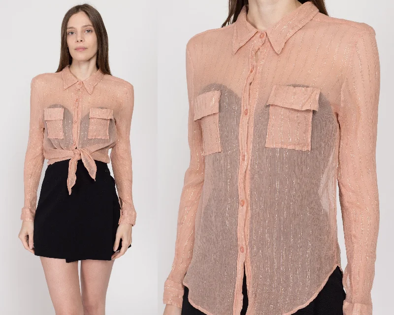 Medium 90s Sheer Peach Pink Silk Blouse