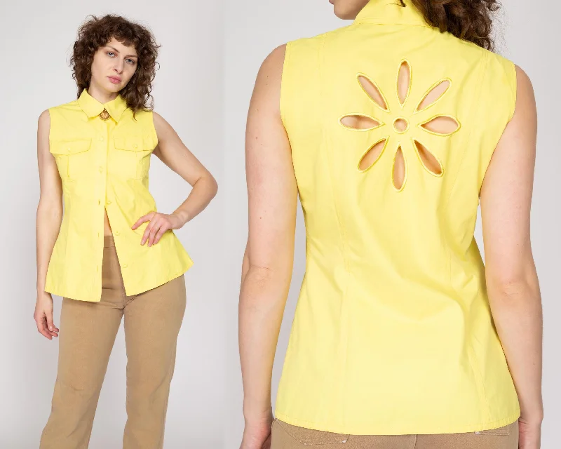 Medium 90s Yellow Flower Keyhole Shirt