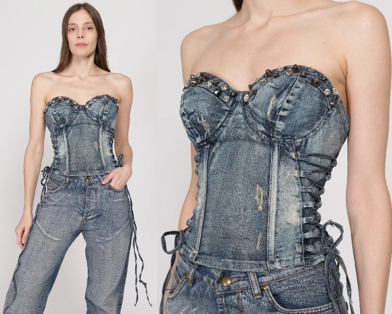 Medium Y2K Studded Denim Corset Bustier