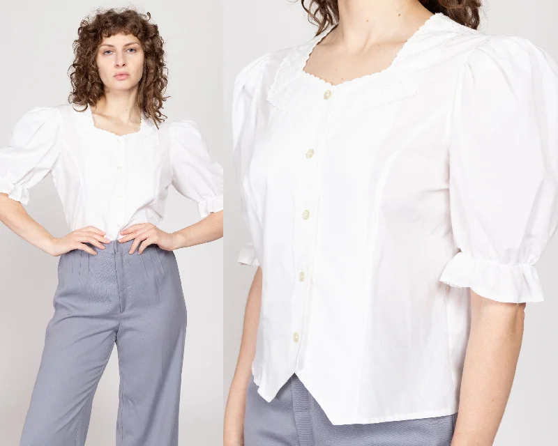 Medium Y2K White Puff Sleeve Prairie Blouse