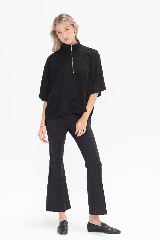 Zip Up Oversized Polo Top, Black