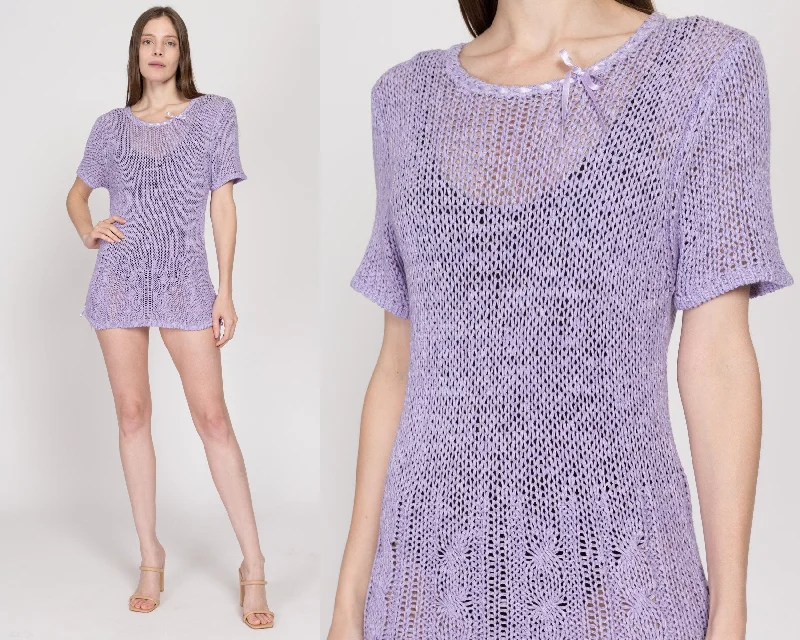 Sm-Lrg Y2K Lilac Purple Sheer Crochet Top