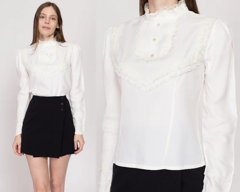 Small 70s Does Victorian White Lace Collar Blouse