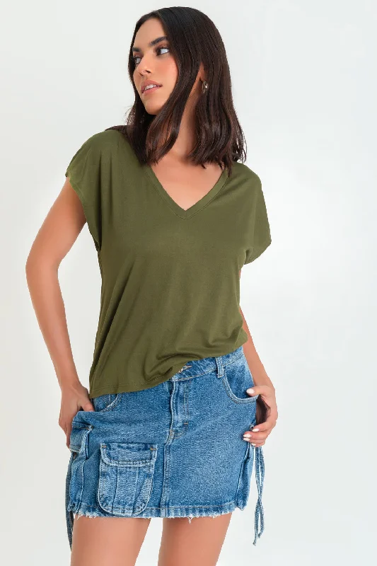 Top oversized cuello v manga corta