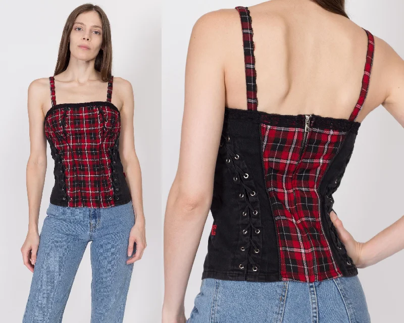 XS-Sm Y2K Tripp NYC Gothic Red & Black Plaid Top