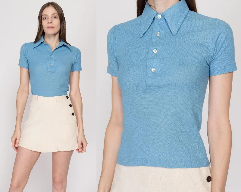 XXS-XS 70s Blue Polo Crop Top