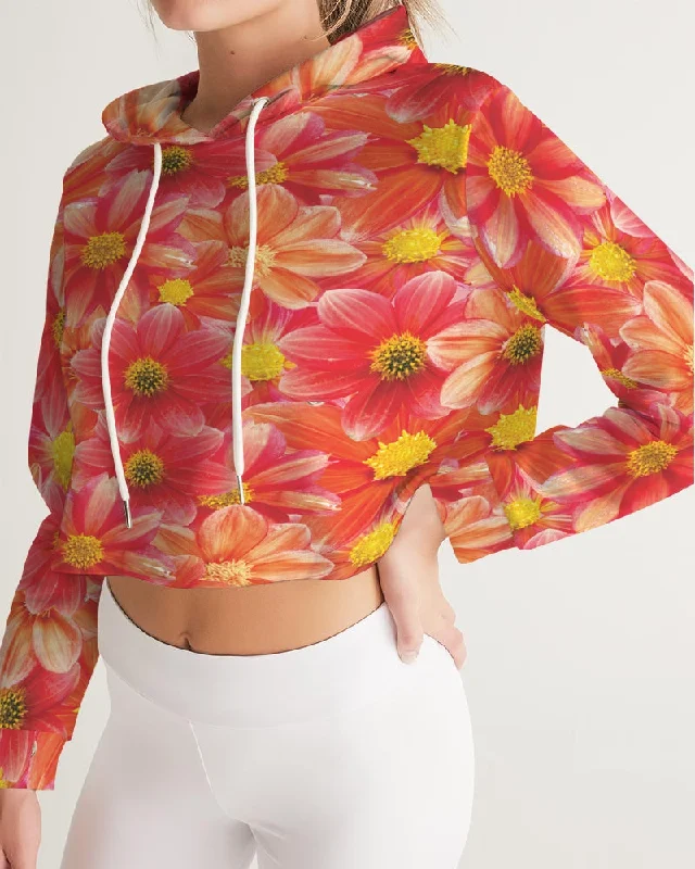 Beautiful blood orange flower design Women's All-Over Print Cropped Hoodie